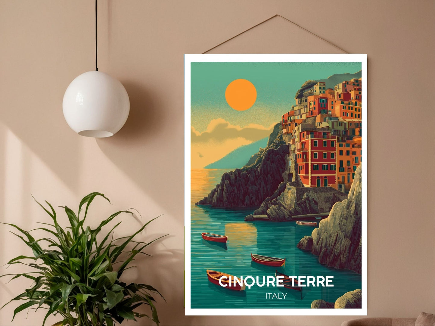 Close-up of Cinqure Terre Italy travel poster matte texture – Atlas Prints