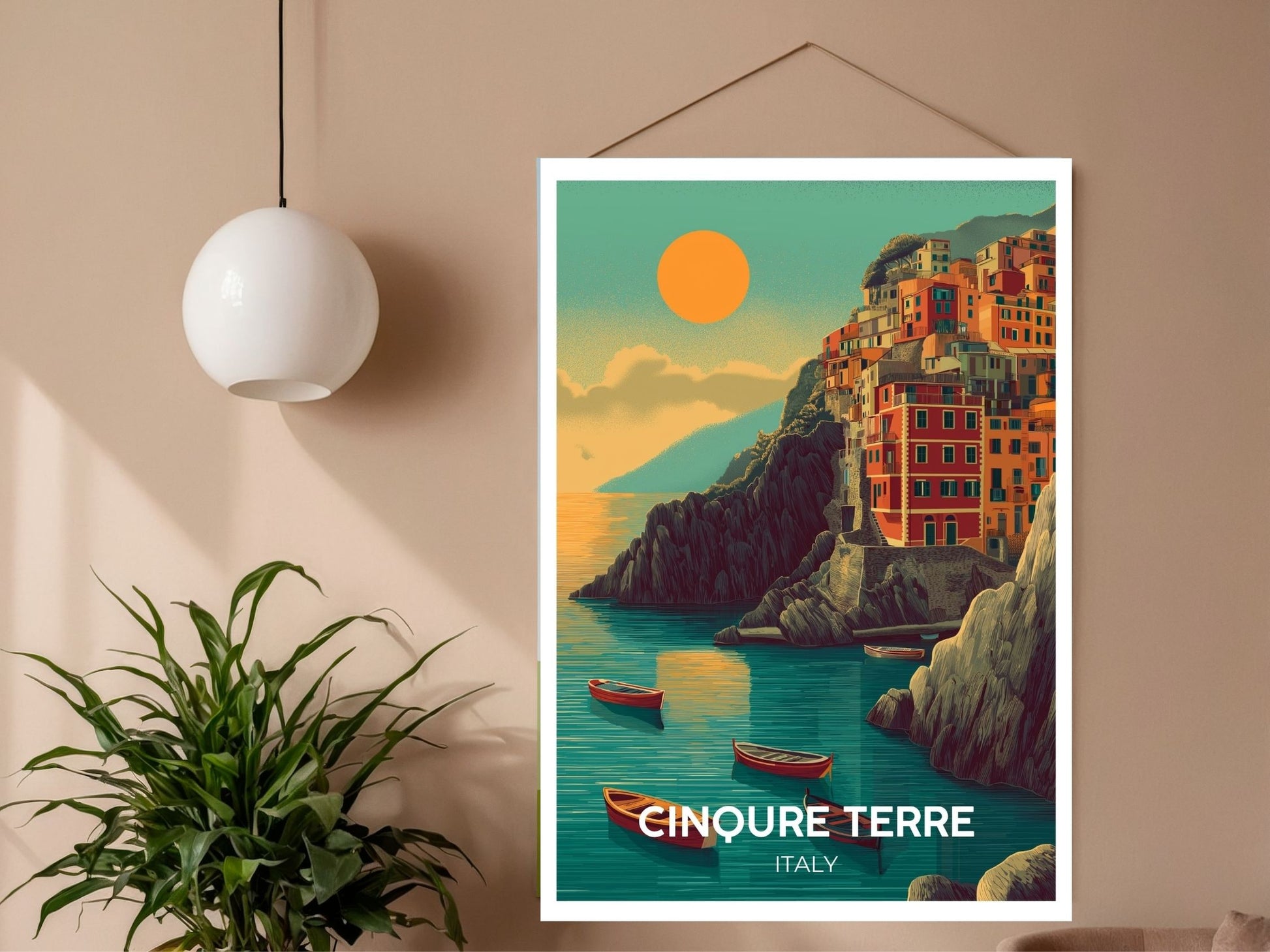 Close-up of Cinqure Terre Italy travel poster matte texture – Atlas Prints