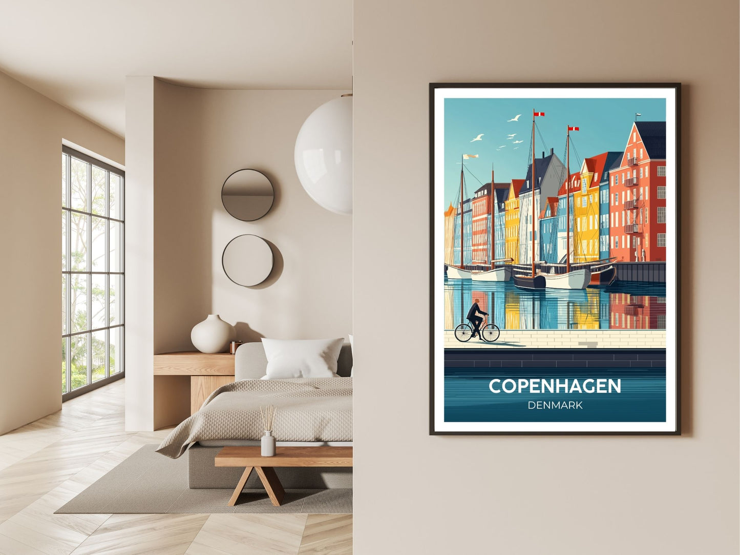 Gallery wall display of Copenhagen travel poster – Atlas Prints