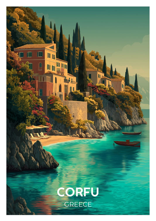 Vintage Corfu Greece travel poster wall art print – Atlas Prints