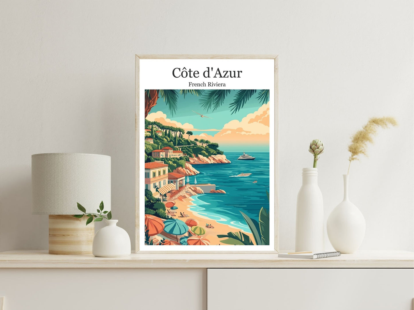 Cote d'Azur wall art print displayed in bedroom – Atlas Prints