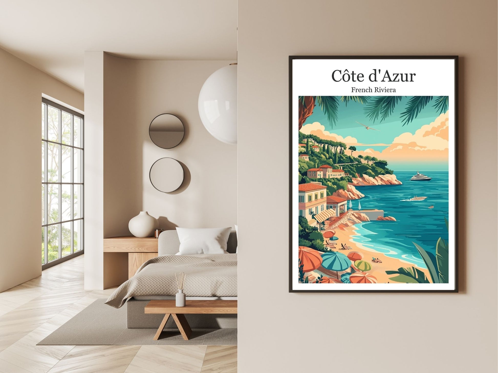 Gallery wall display of Cote d'Azur travel poster – Atlas Prints
