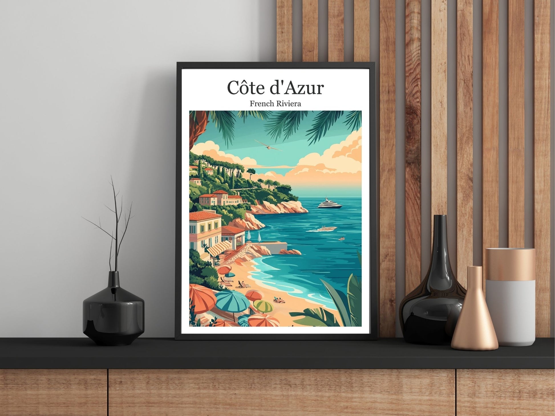 Close-up of Cote d'Azur travel poster matte texture – Atlas Prints