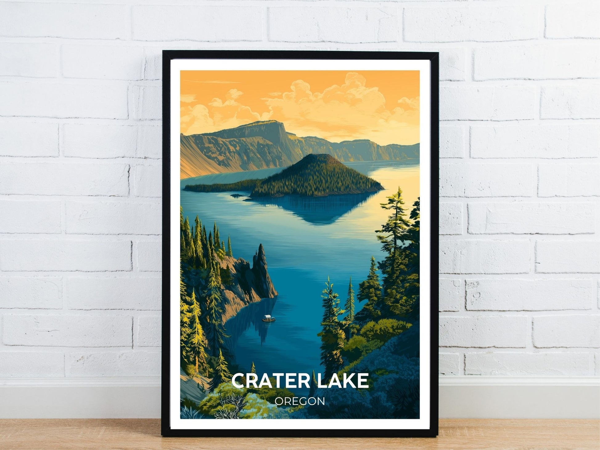 Minimal Crater Lake Oregon  travel art poster – Atlas Prints