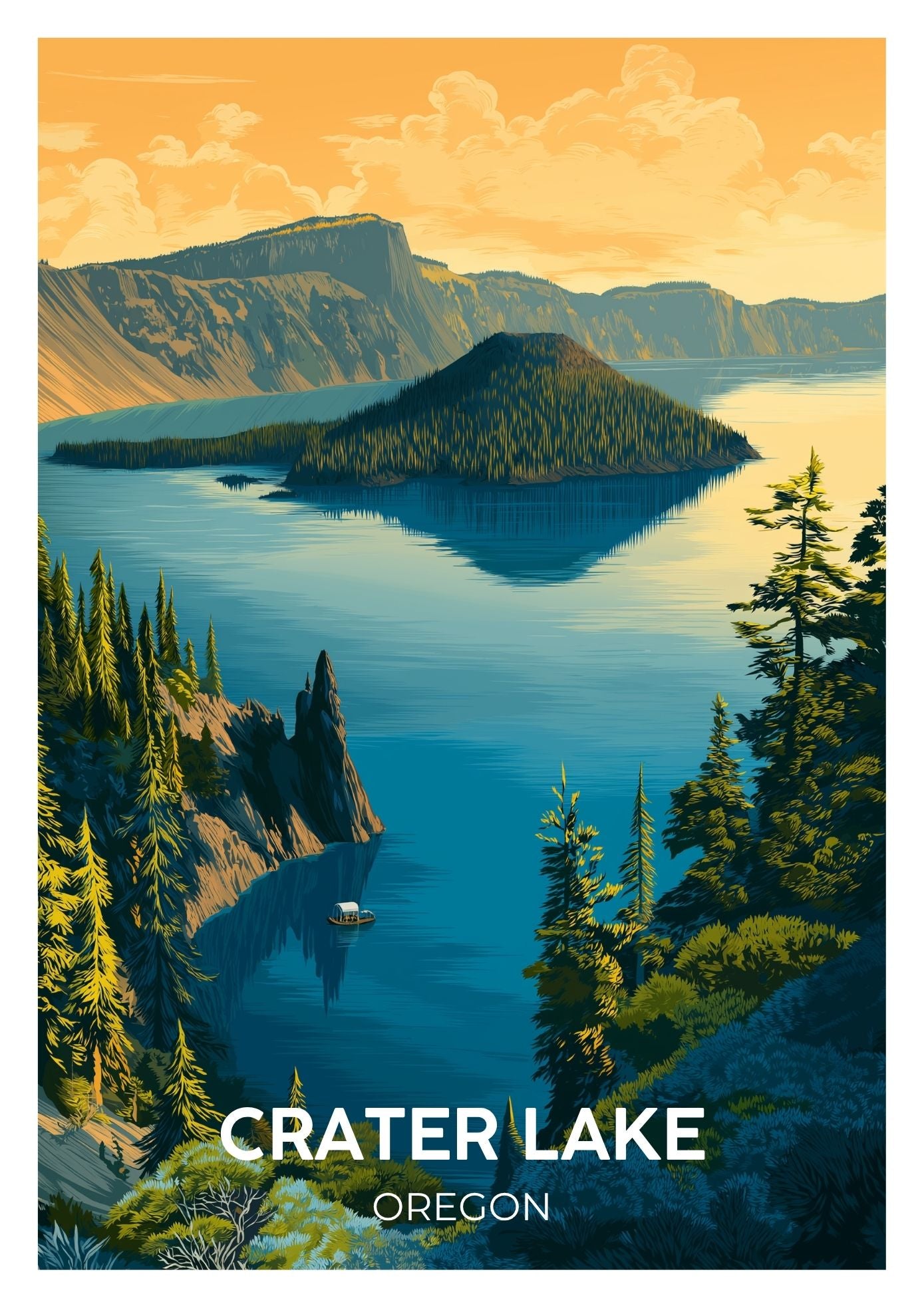 Vintage Crater Lake Oregon  travel poster wall art print – Atlas Prints