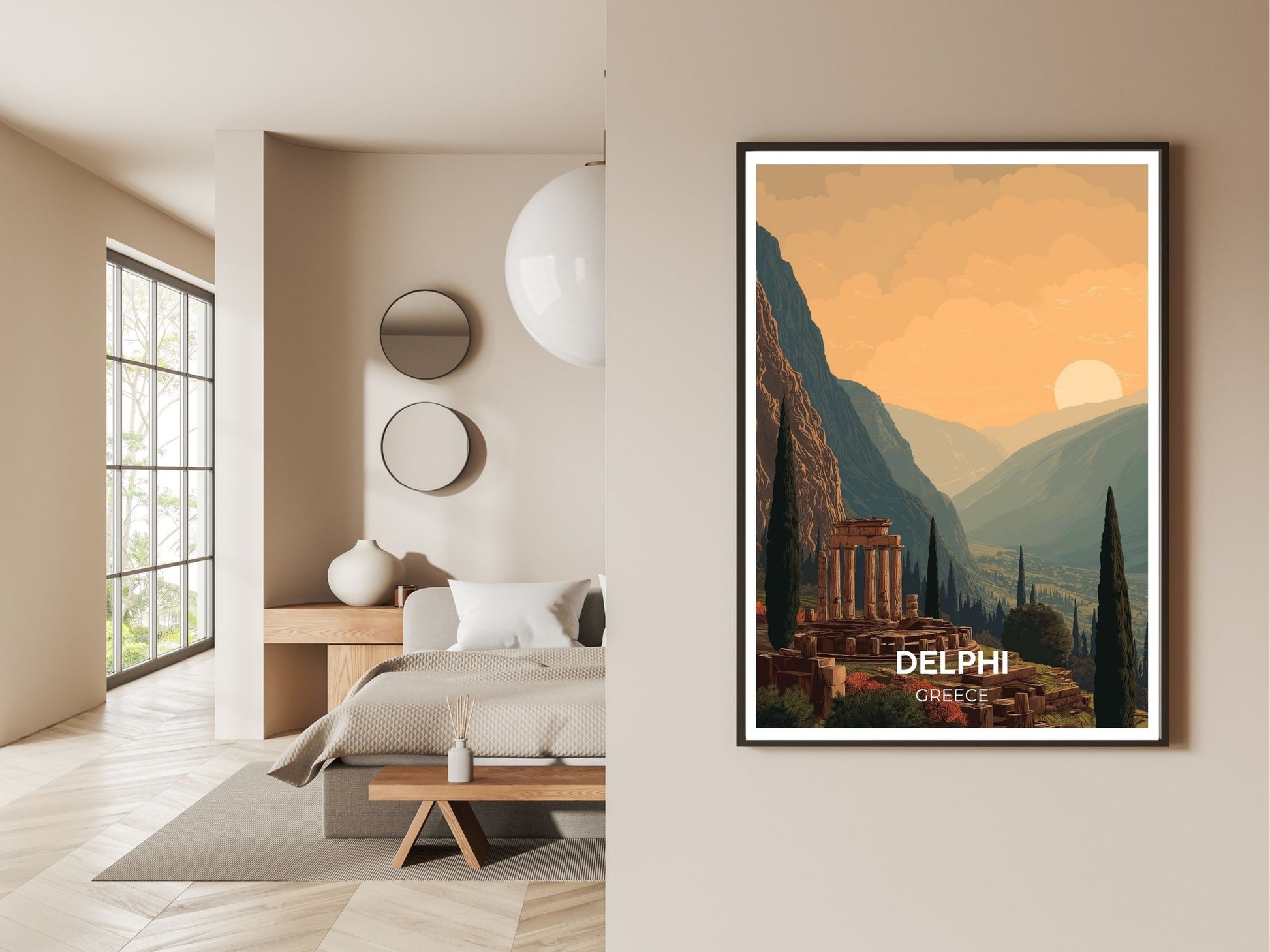 Gallery wall display of Delphi Greece travel poster – Atlas Prints