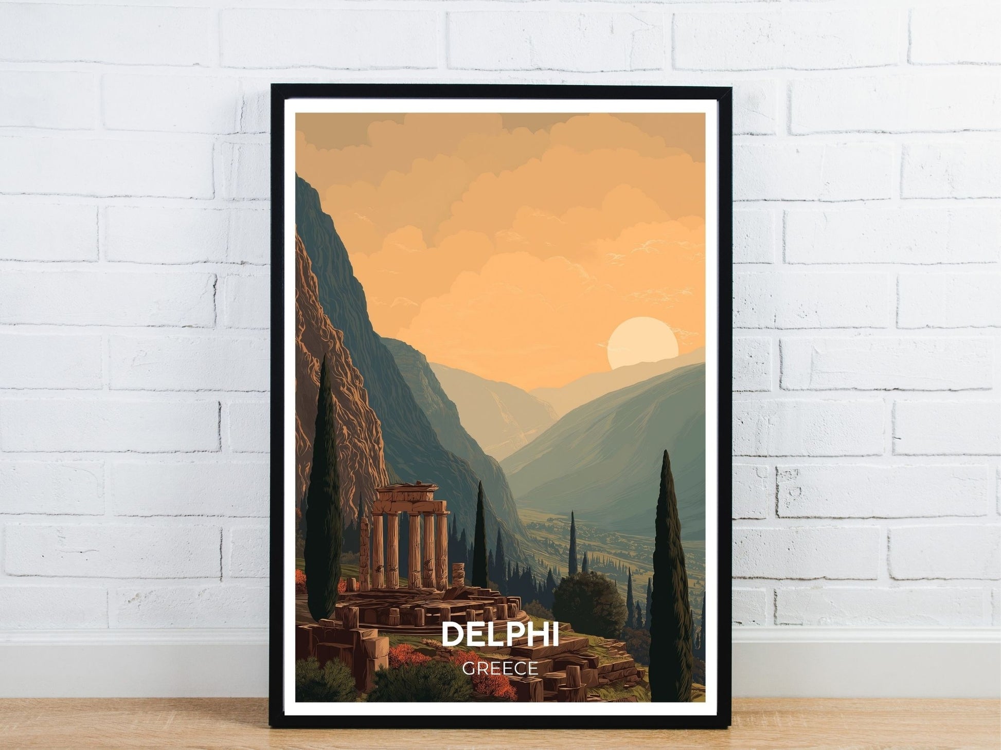 Minimal Delphi Greece travel art poster – Atlas Prints