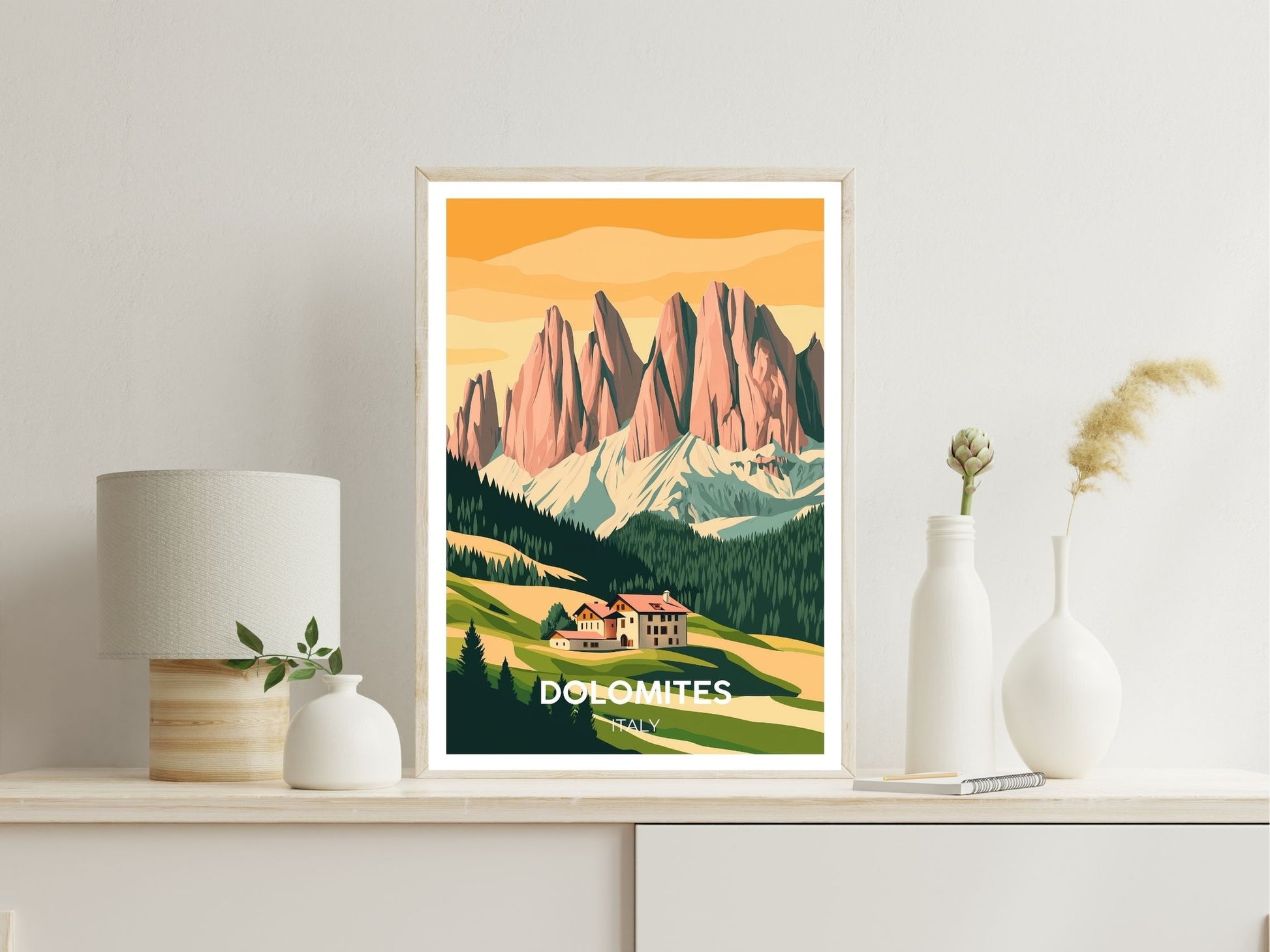 Dolomites wall art print displayed in bedroom – Atlas Prints