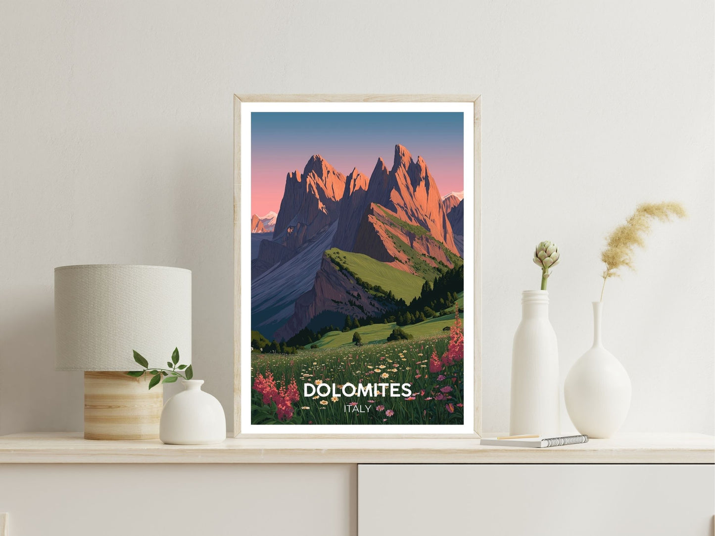Dolomites Italy wall art print displayed in bedroom – Atlas Prints