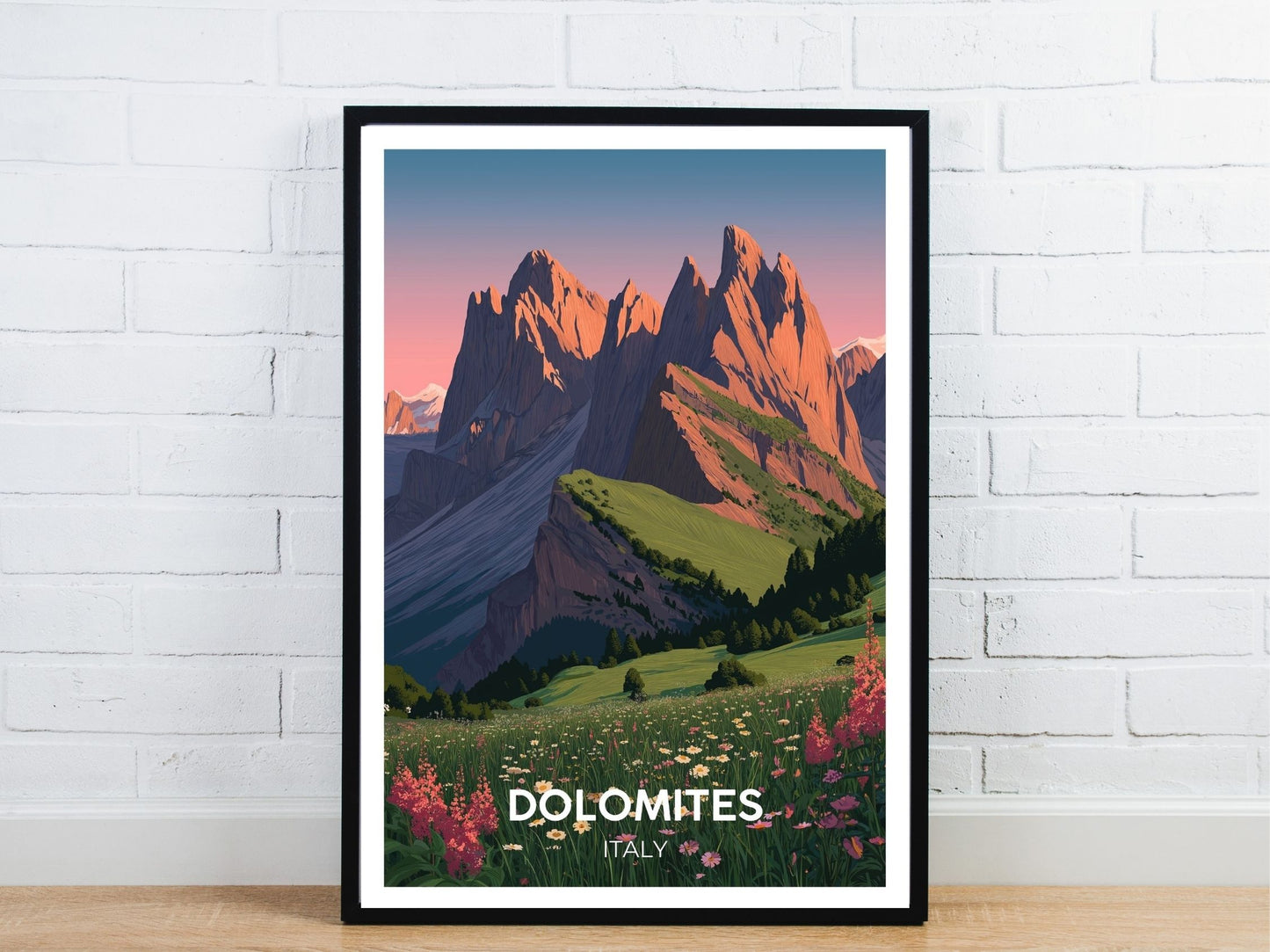 Minimal Dolomites Italy travel art poster – Atlas Prints