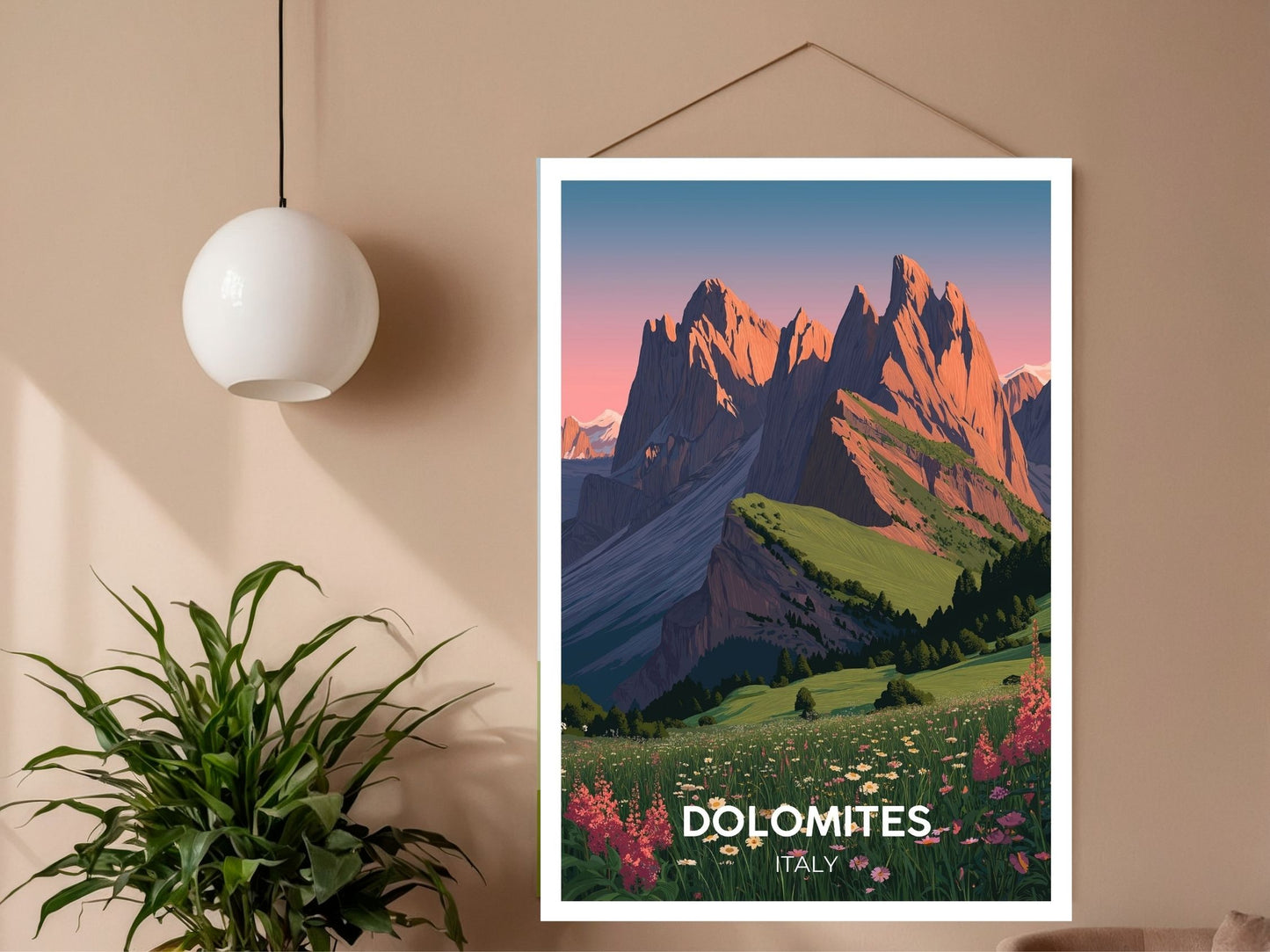 Close-up of Dolomites Italy travel poster matte texture – Atlas Prints