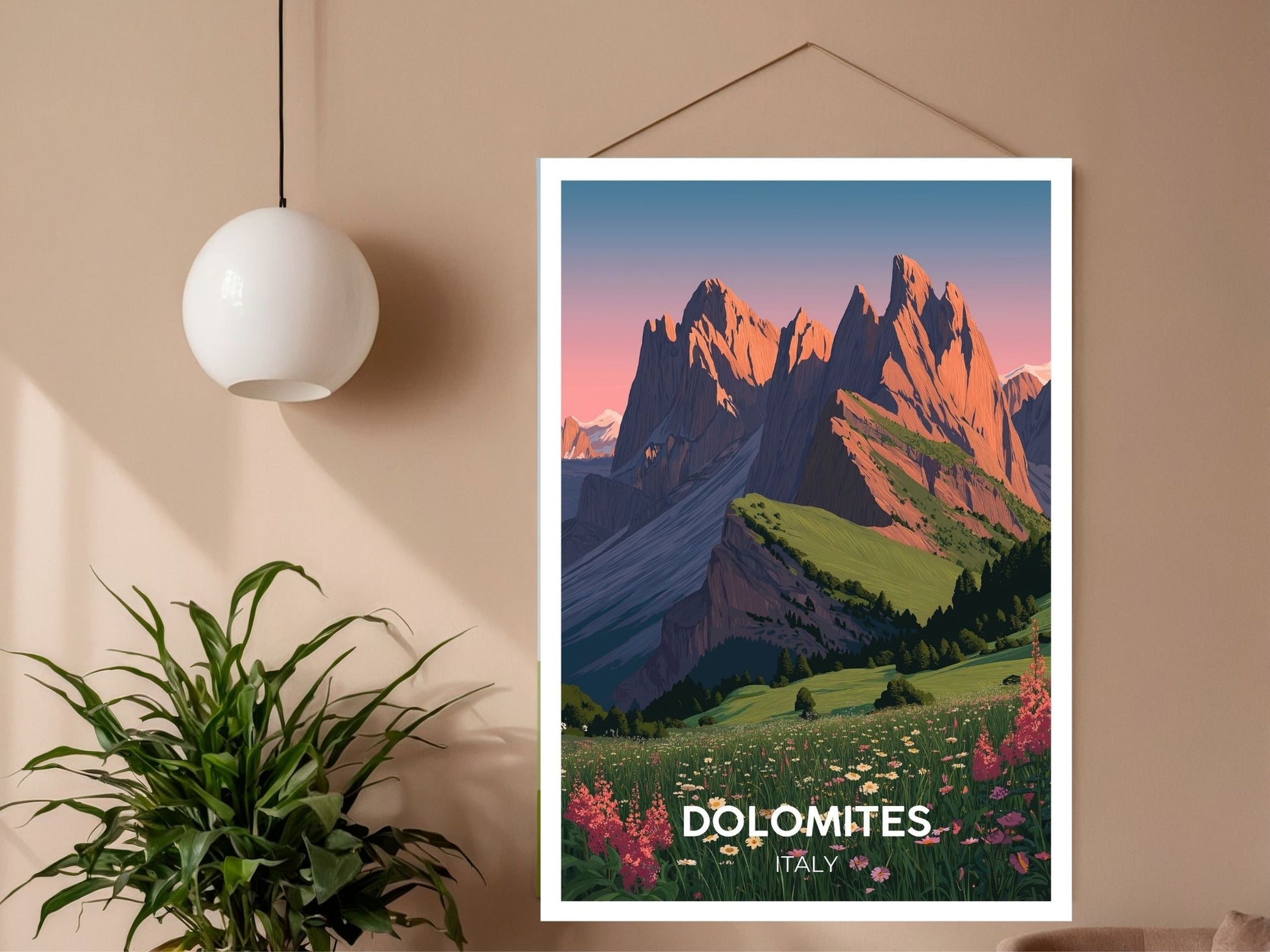 Close-up of Dolomites Italy travel poster matte texture – Atlas Prints
