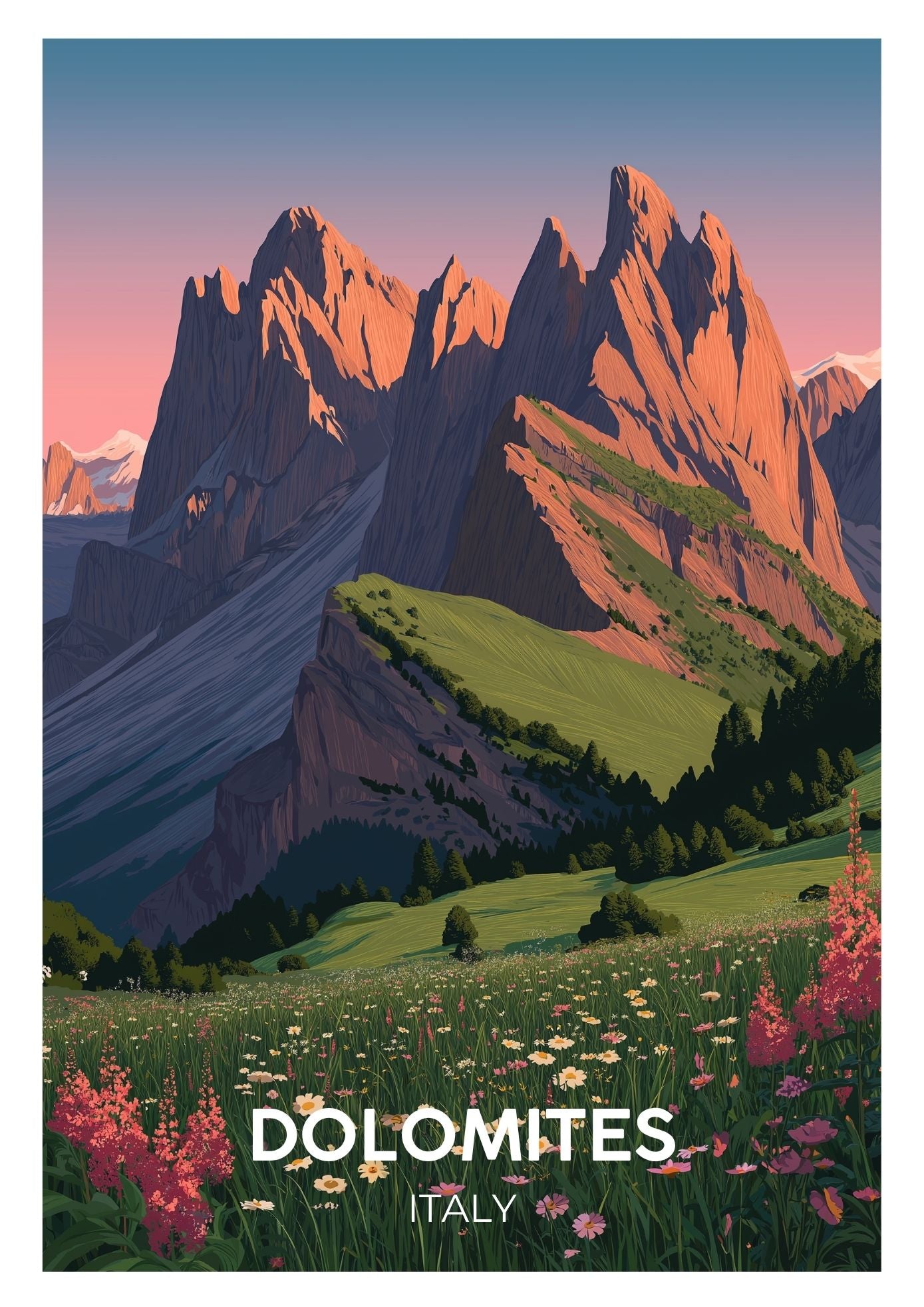 Vintage Dolomites Italy travel poster wall art print – Atlas Prints