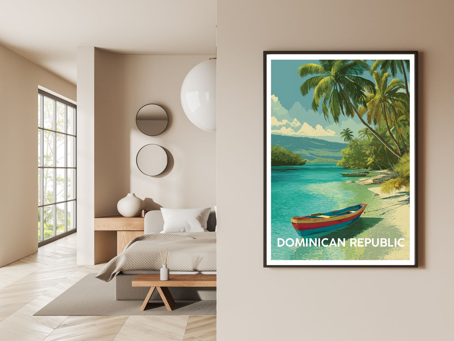 Gallery wall display of Domincan Republic travel poster – Atlas Prints