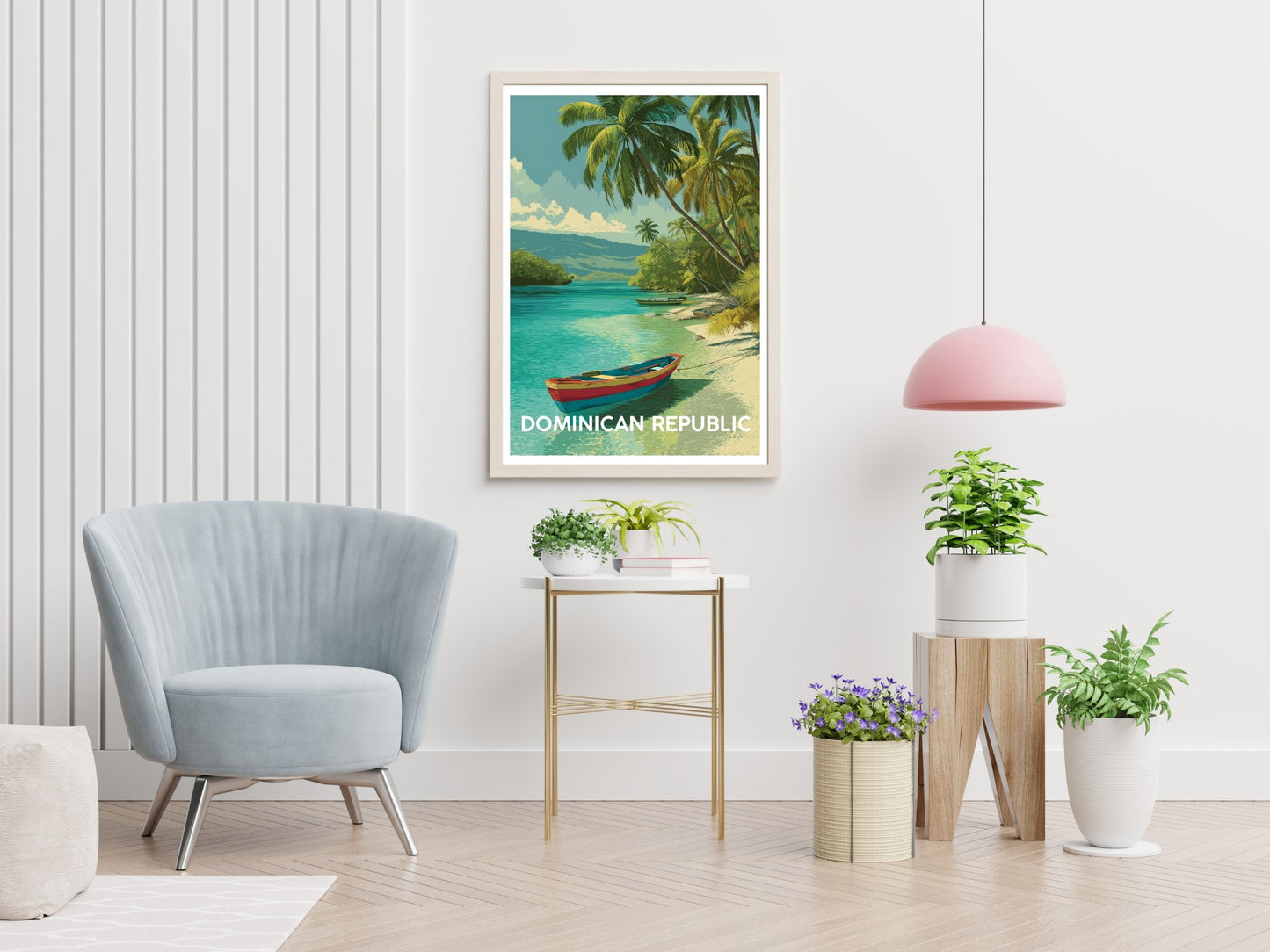 Domincan Republic travel print displayed in living room – Atlas Prints
