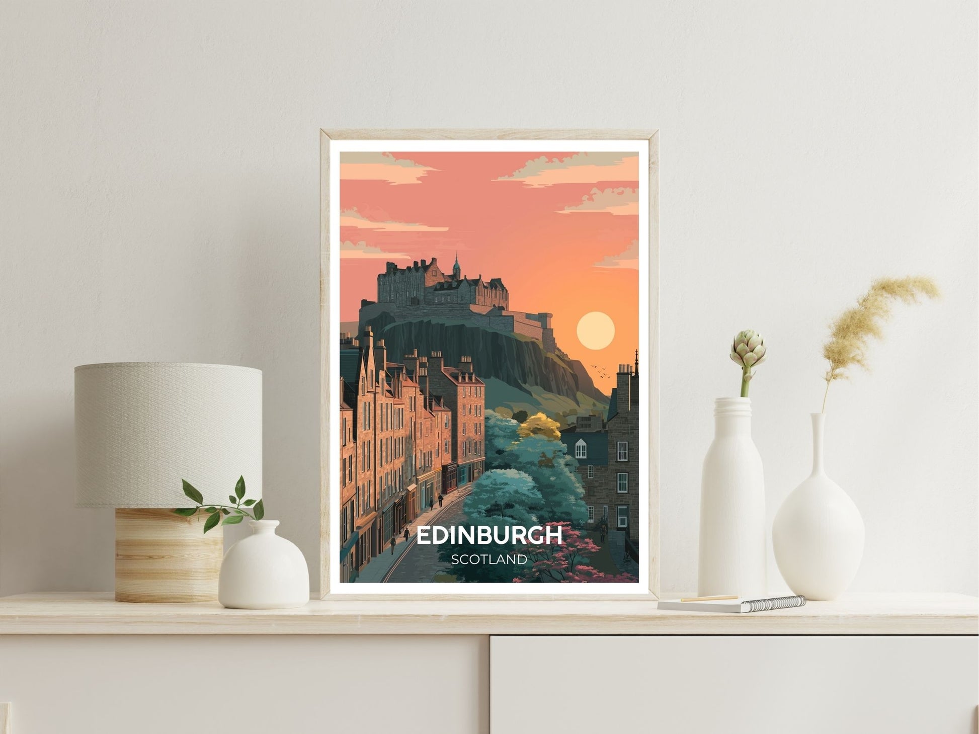 Edinburgh Scotland wall art print displayed in bedroom – Atlas Prints