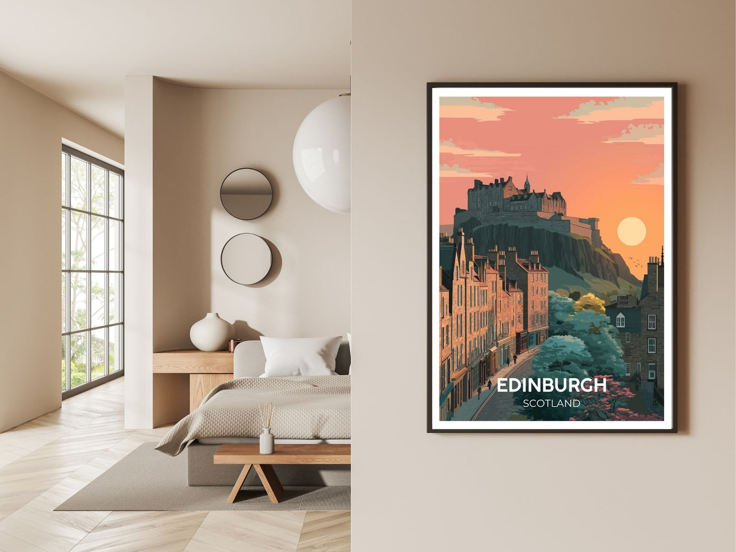 Gallery wall display of Edinburgh Scotland travel poster – Atlas Prints