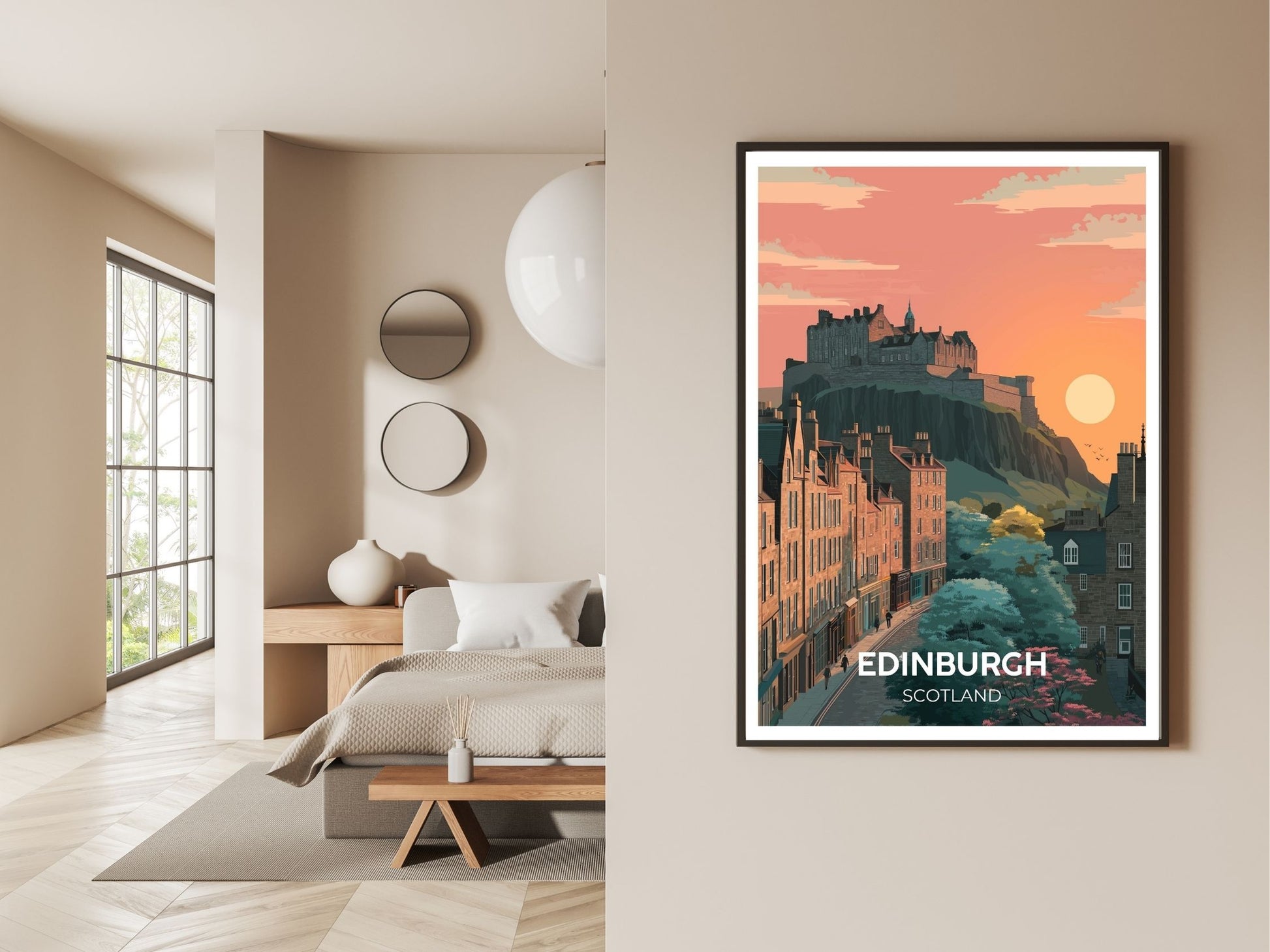 Gallery wall display of Edinburgh Scotland travel poster – Atlas Prints