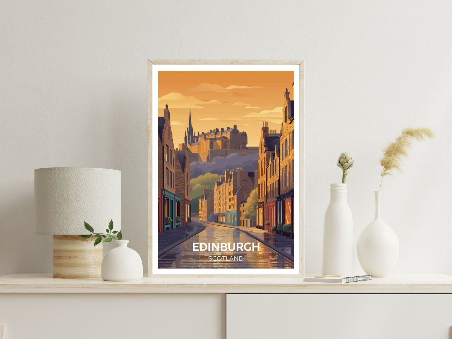 Gallery wall display of Edinburgh Scotland travel poster – Atlas Prints
