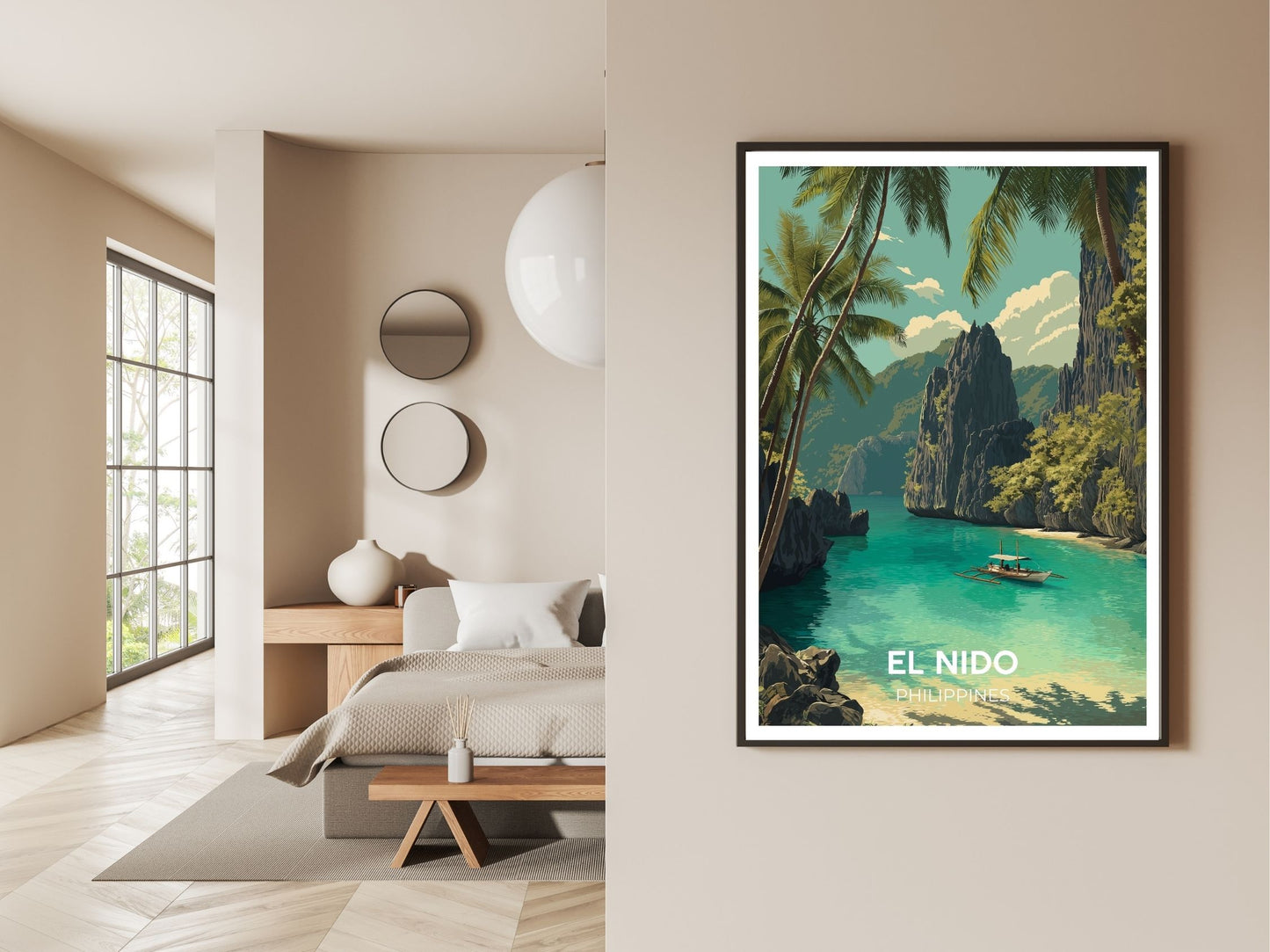 Gallery wall display of El Nido travel poster – Atlas Prints