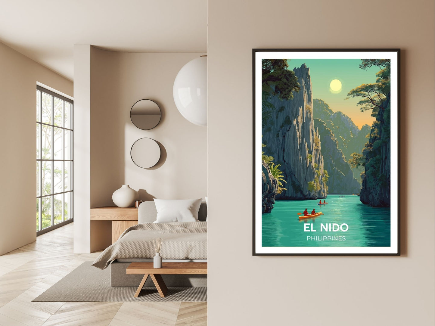 Gallery wall display of El Nido Philippines travel poster – Atlas Prints