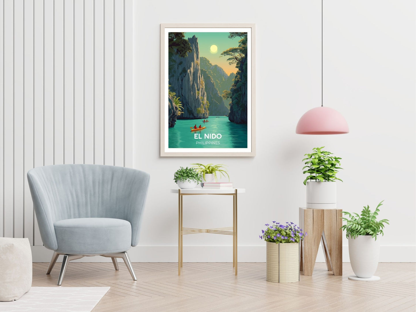 El Nido Philippines travel print displayed in living room – Atlas Prints