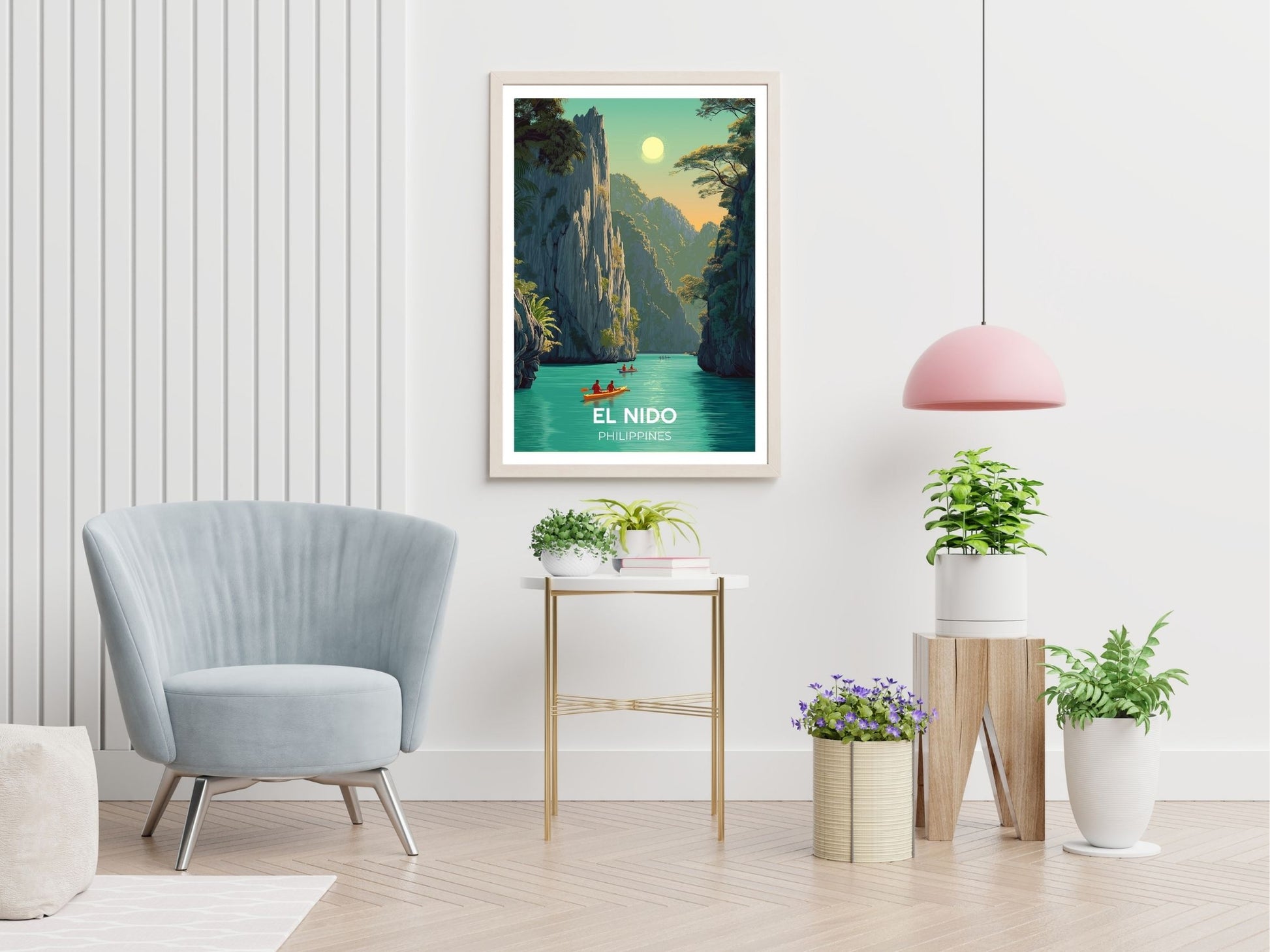 El Nido Philippines travel print displayed in living room – Atlas Prints