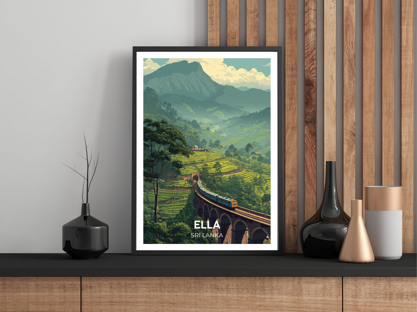 Ella Sri Lanka wall art print displayed in bedroom – Atlas Prints
