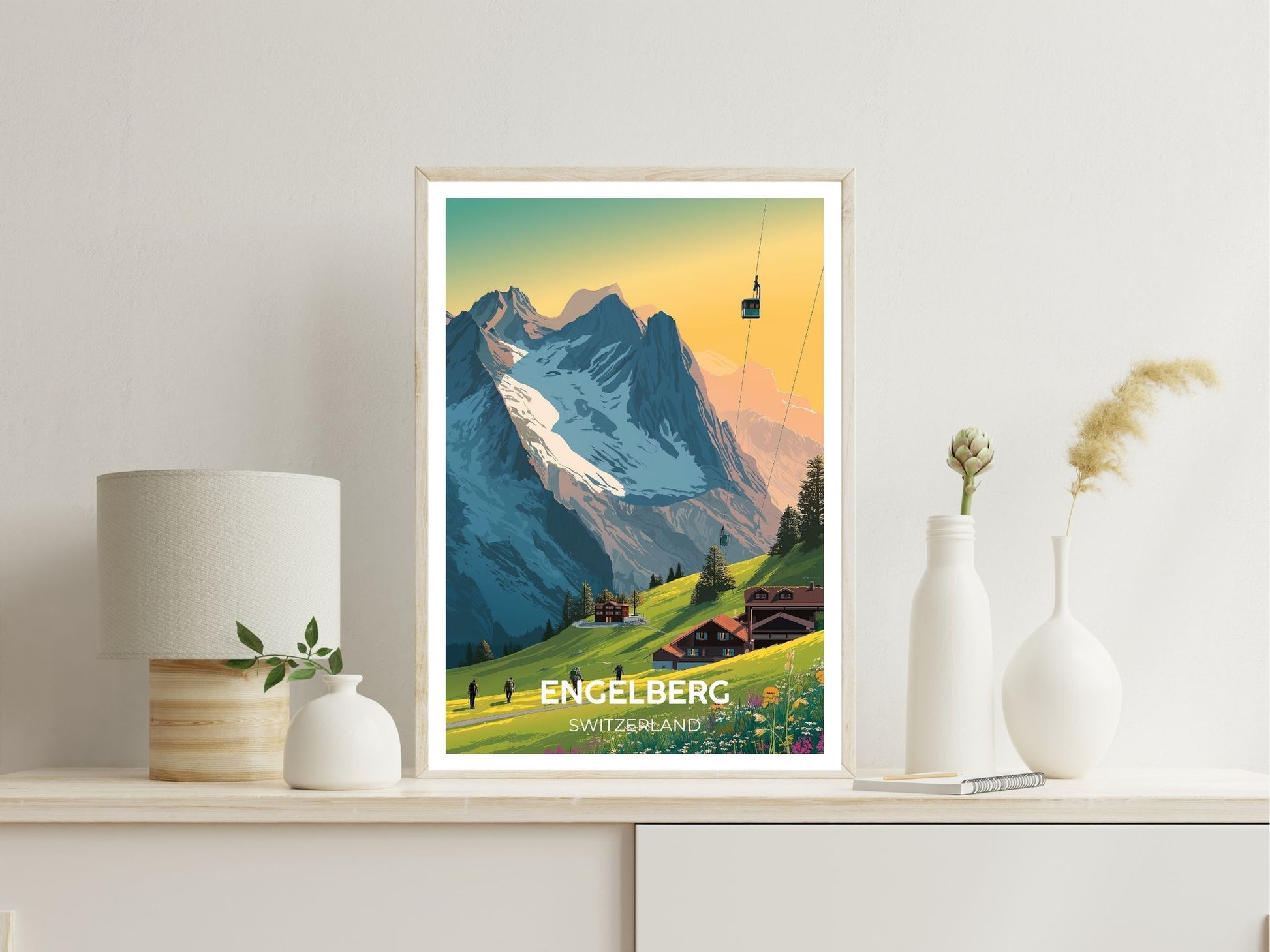 Engelberg Switzerland wall art print displayed in bedroom – Atlas Prints