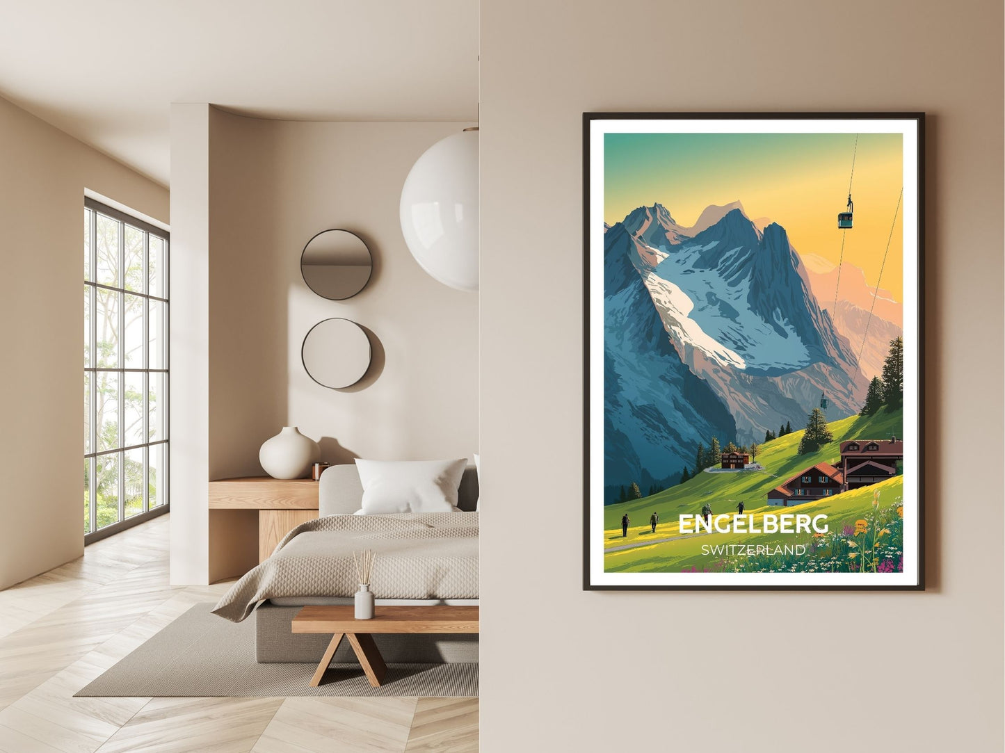 Gallery wall display of Engelberg Switzerland travel poster – Atlas Prints