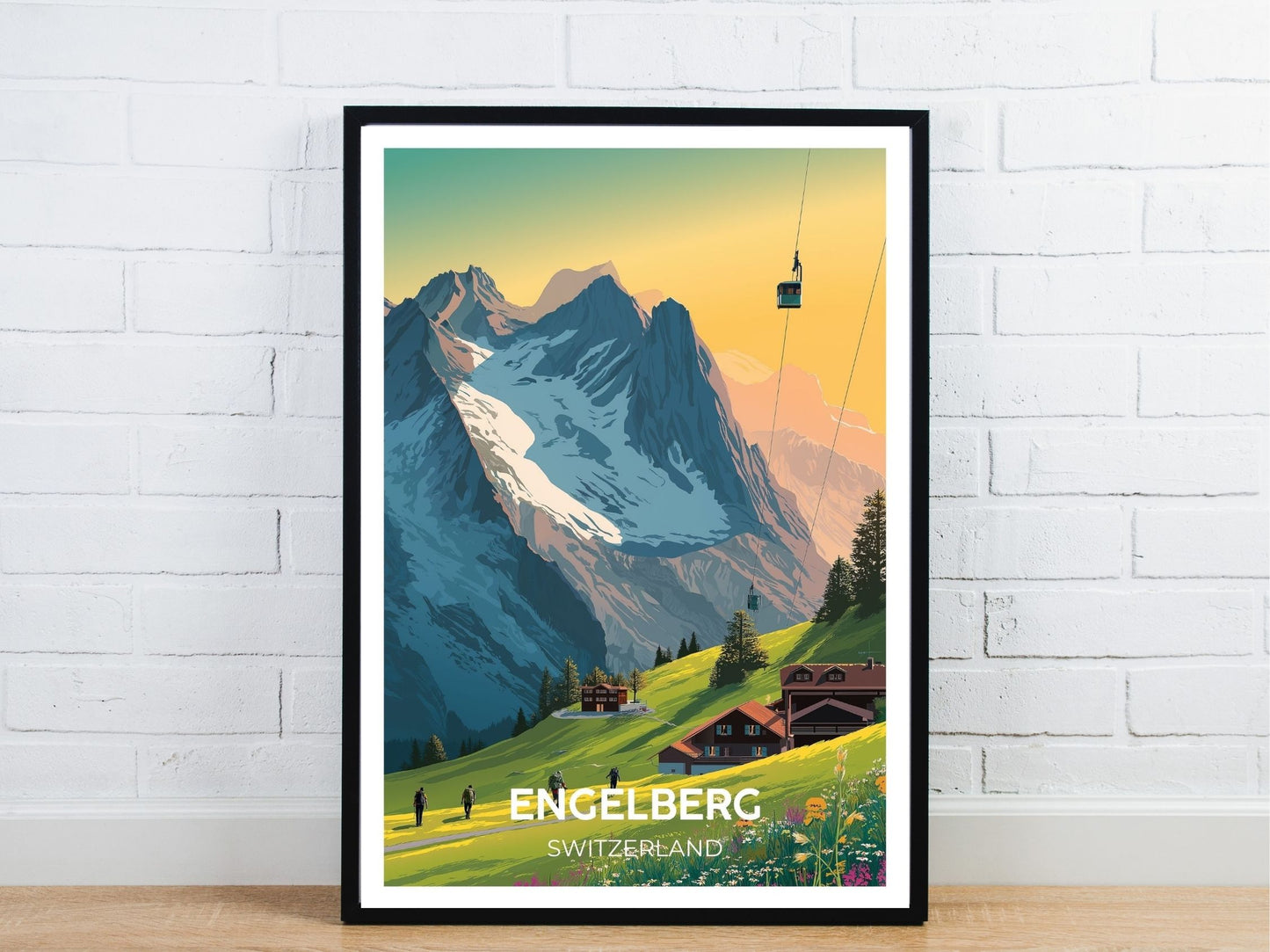 Minimal Engelberg Switzerland travel art poster – Atlas Prints