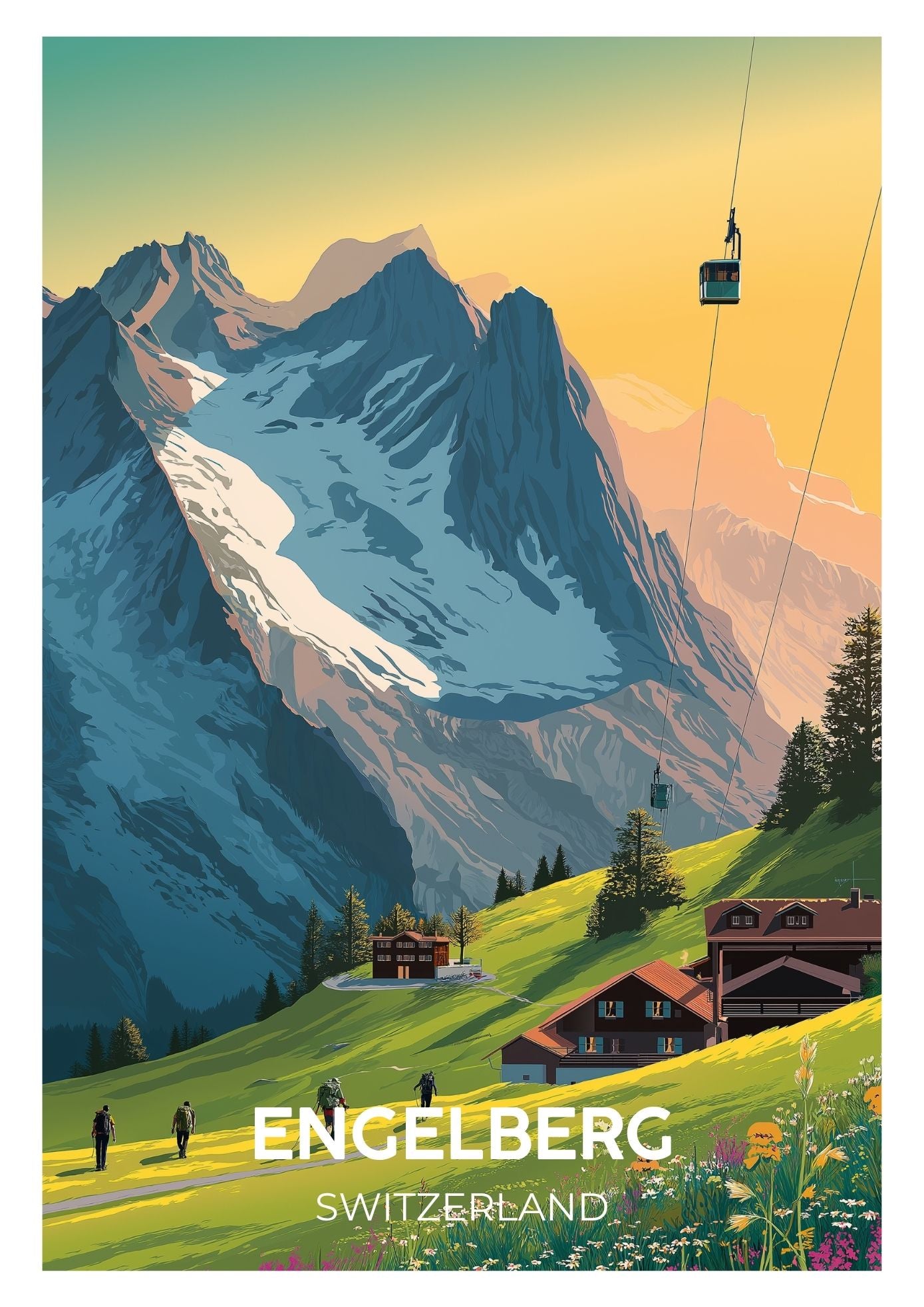 Vintage Engelberg Switzerland travel poster wall art print – Atlas Prints