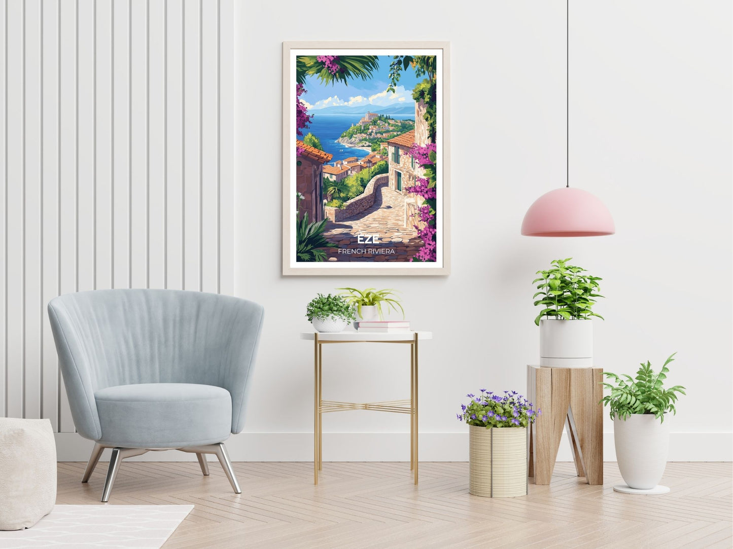Eze travel print displayed in living room – Atlas Prints