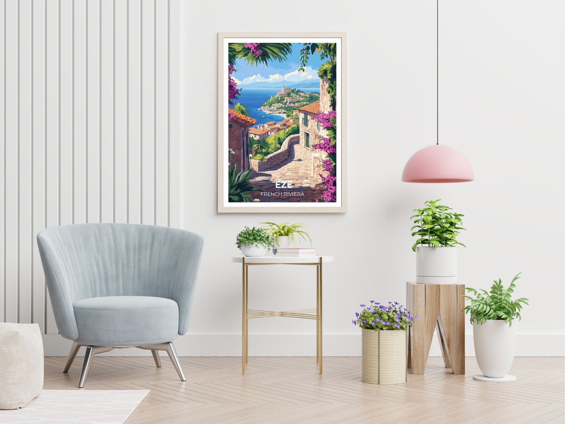 Eze travel print displayed in living room – Atlas Prints