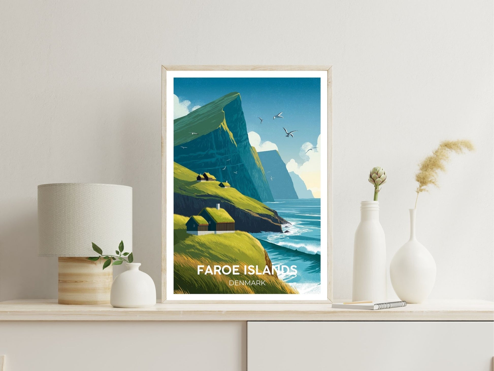 Faroe Islands wall art print displayed in bedroom – Atlas Prints