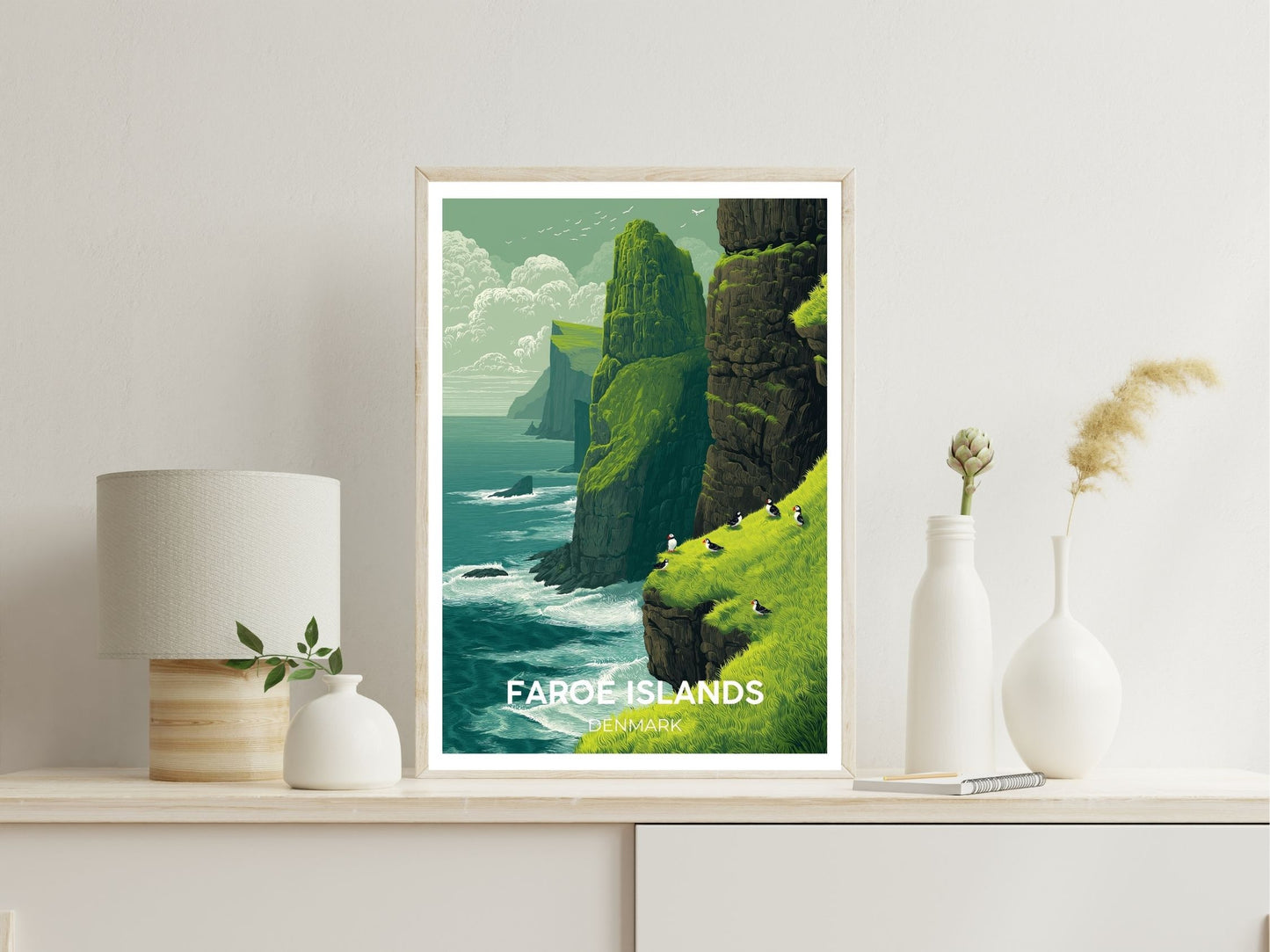 Faroe Islands Denmark wall art print displayed in bedroom – Atlas Prints