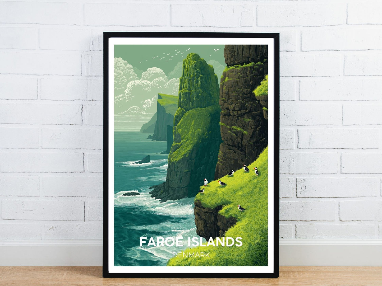 Minimal Faroe Islands Denmark travel art poster – Atlas Prints
