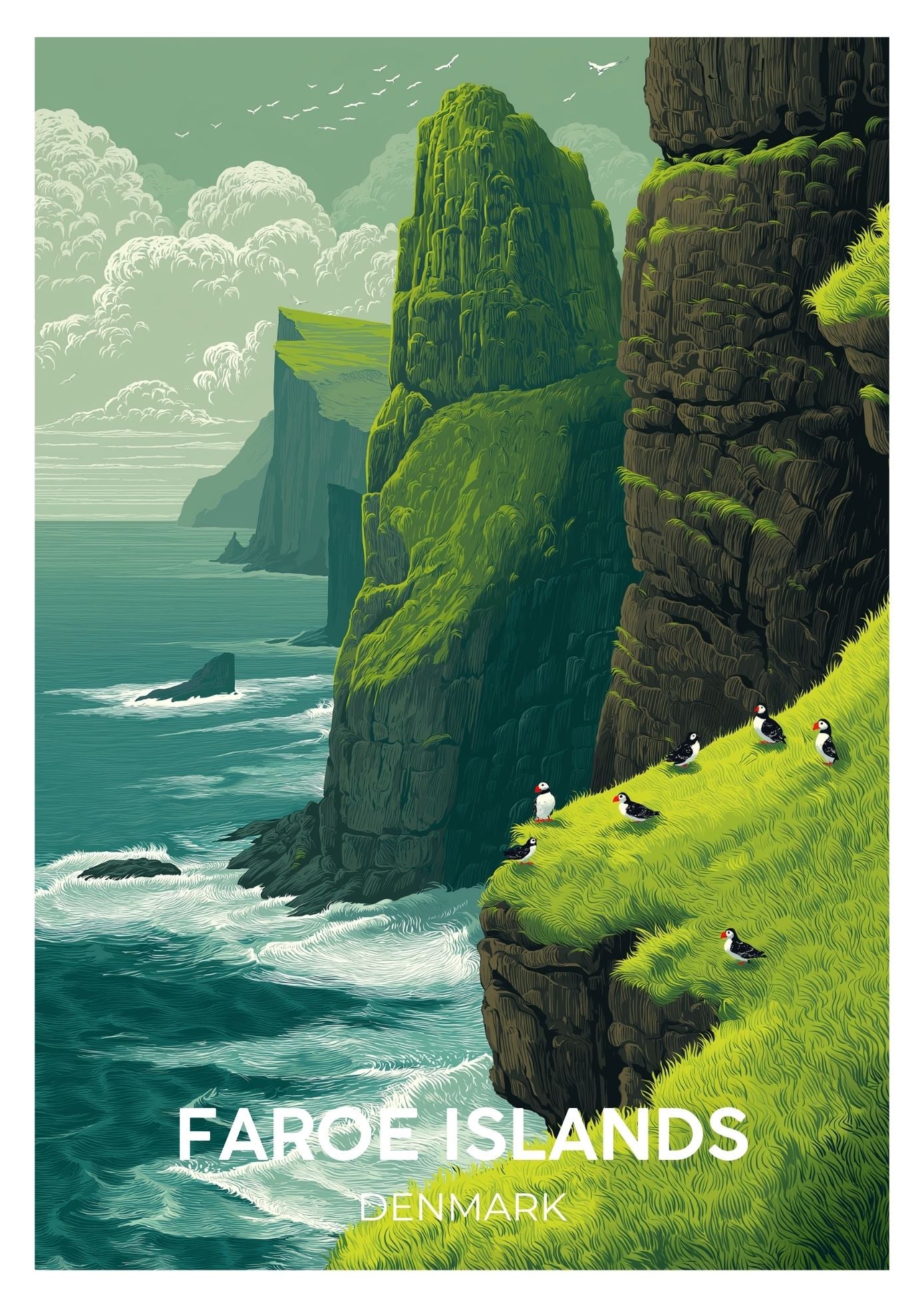 Vintage Faroe Islands Denmark travel poster wall art print – Atlas Prints