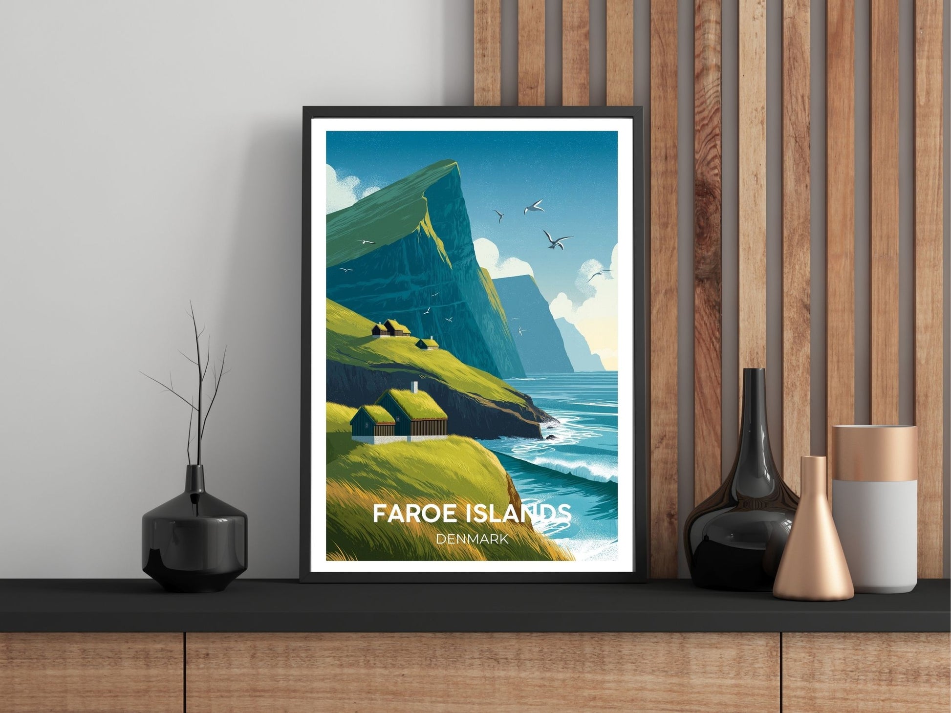 Close-up of Faroe Islands travel poster matte texture – Atlas Prints