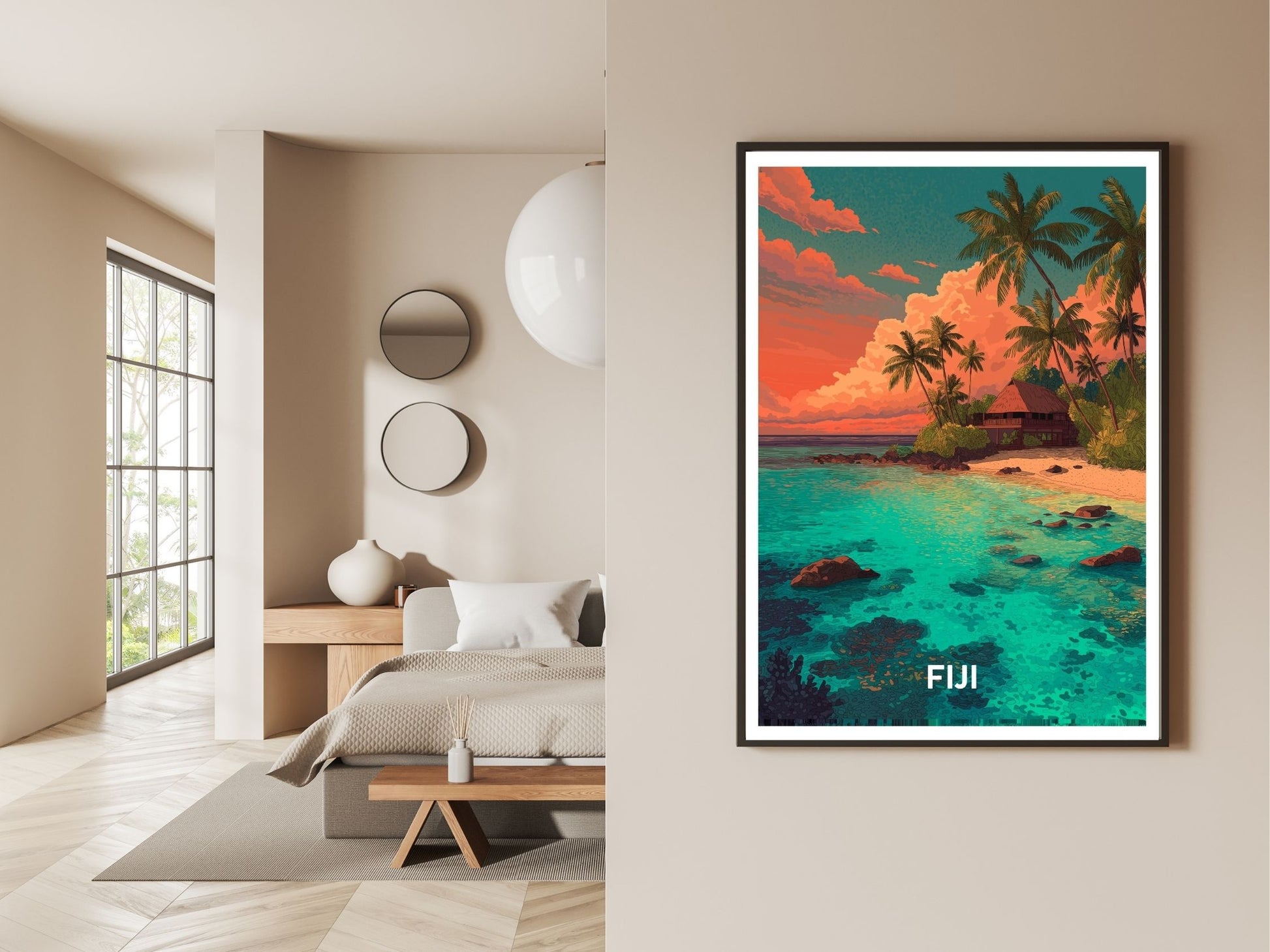 Gallery wall display of Fiji travel poster – Atlas Prints