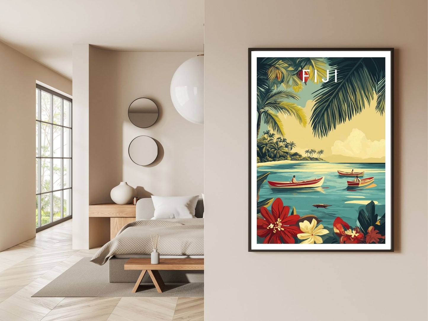 Gallery wall display of Fiji travel poster – Atlas Prints