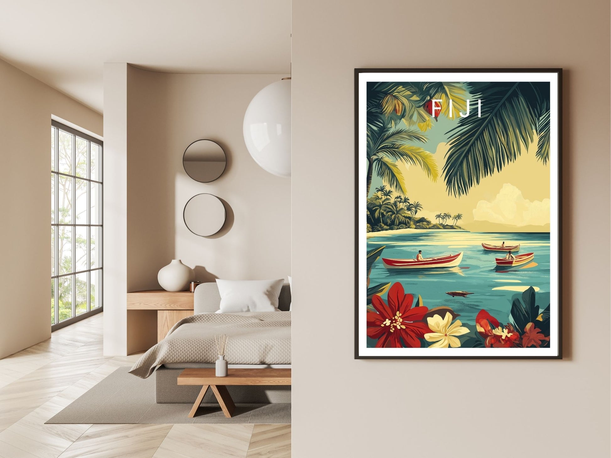 Gallery wall display of Fiji travel poster – Atlas Prints