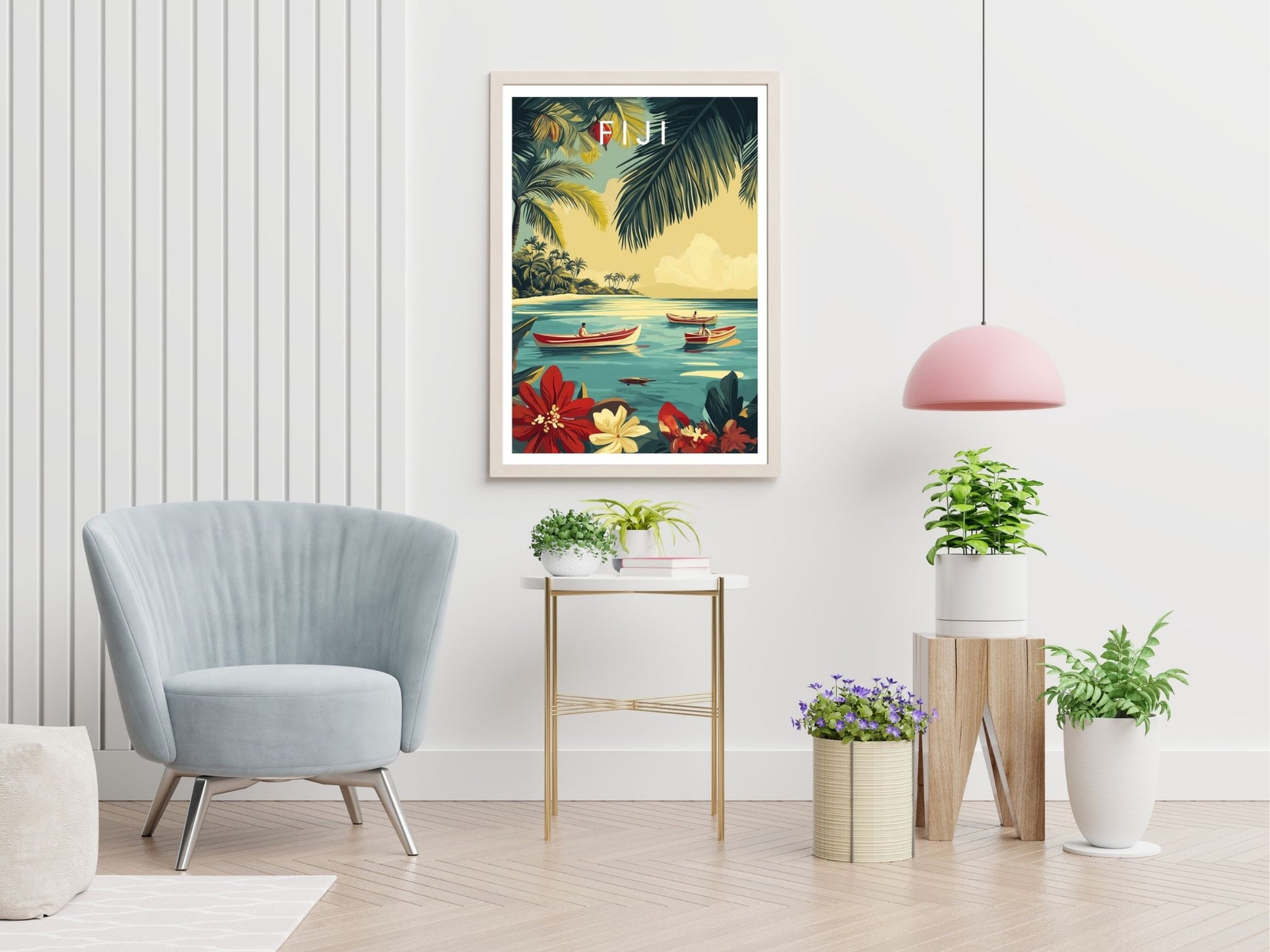 Fiji travel print displayed in living room – Atlas Prints