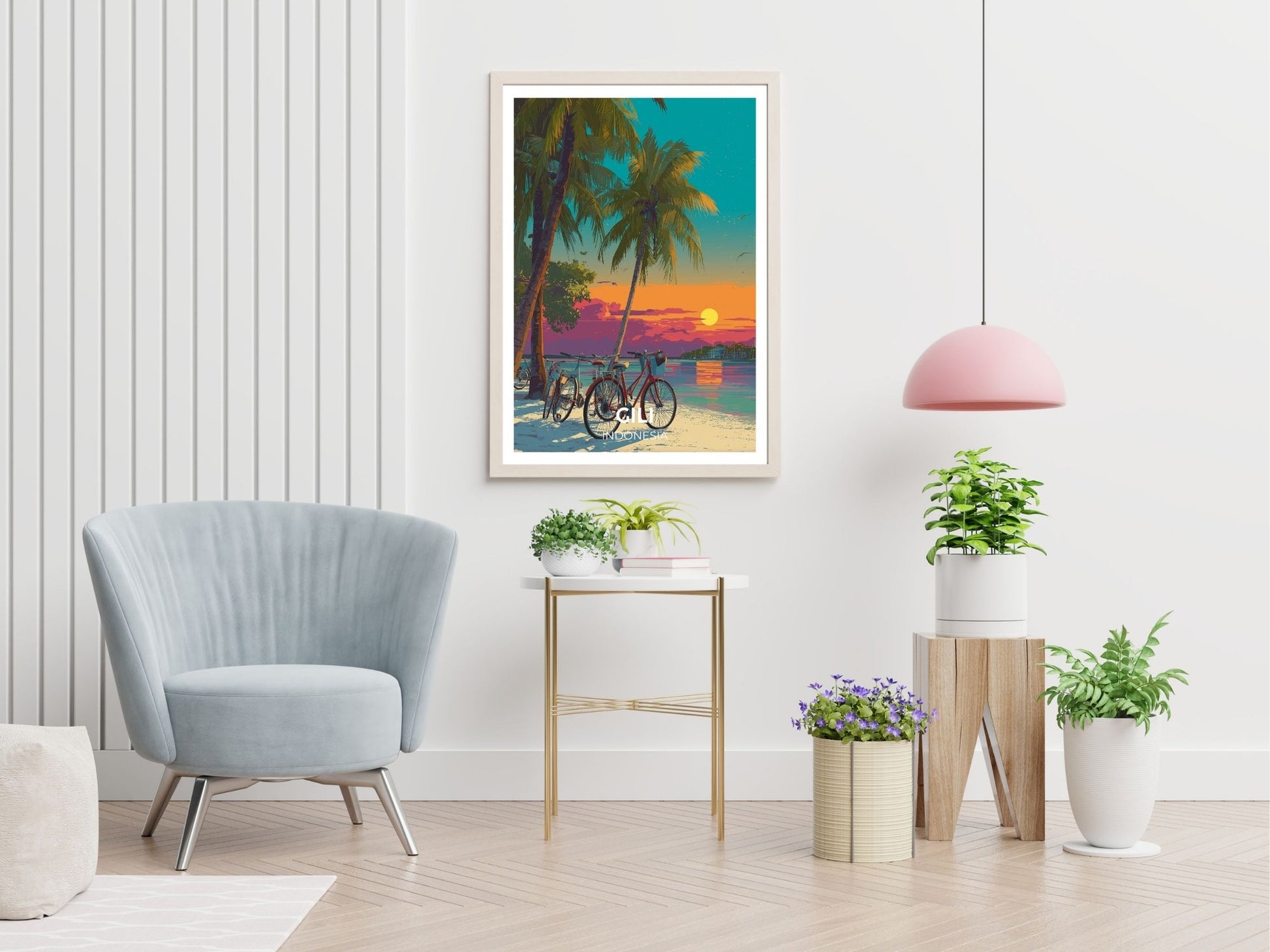 Gili Trawangan Indonesia travel print displayed in living room – Atlas Prints