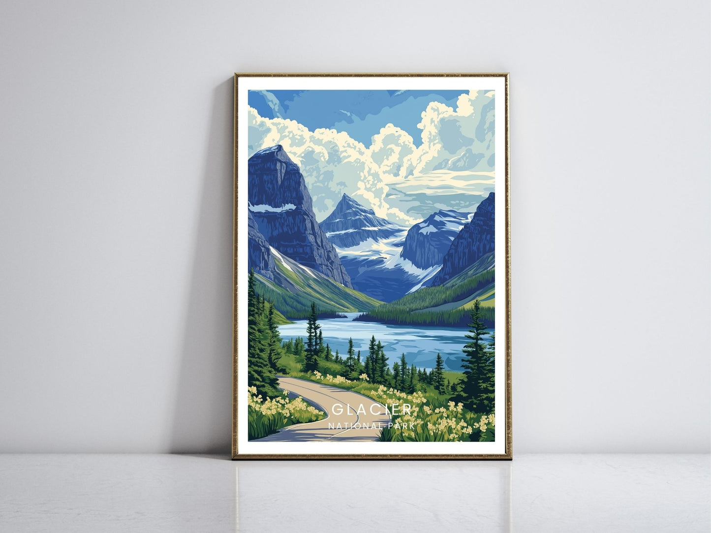 Glacier National Park framed vintage travel poster – Atlas Prints