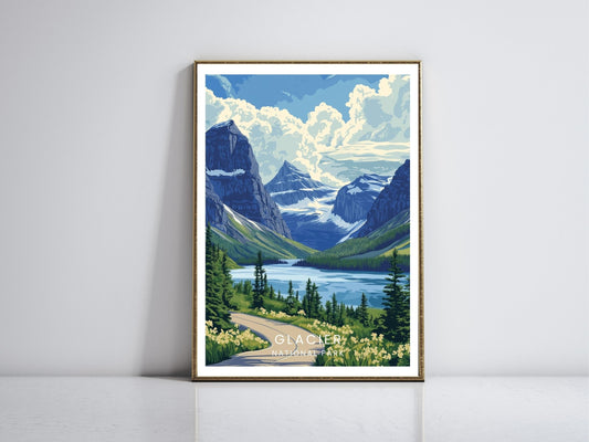 Glacier National Park framed vintage travel poster – Atlas Prints