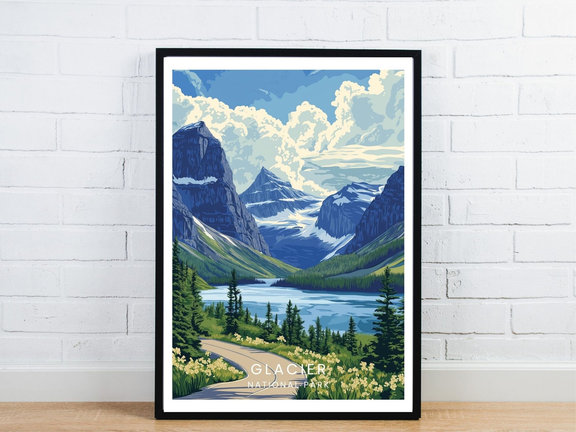 Minimal Glacier National Park travel art poster – Atlas Prints