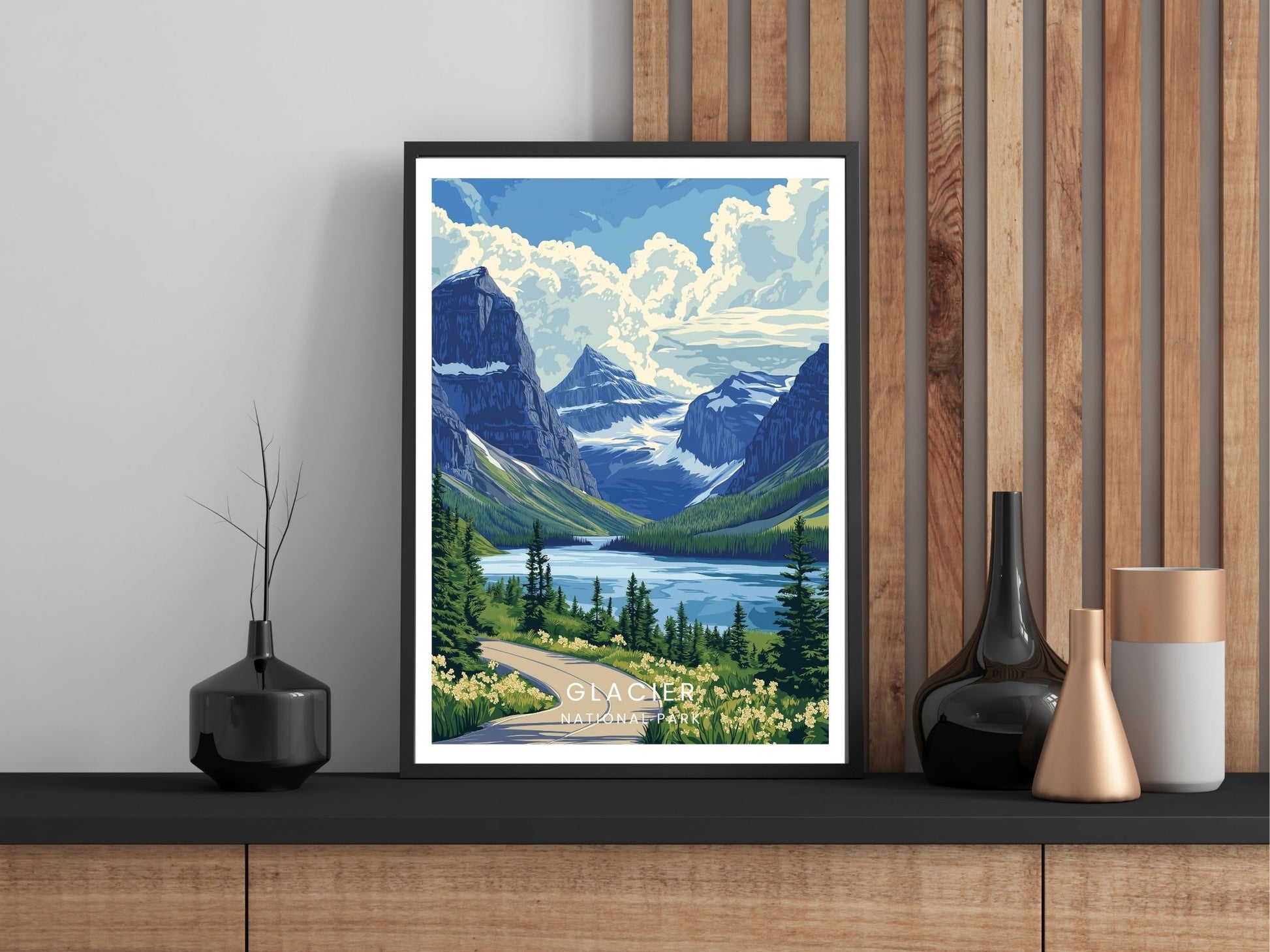 Close-up of Glacier National Park travel poster matte texture – Atlas Prints