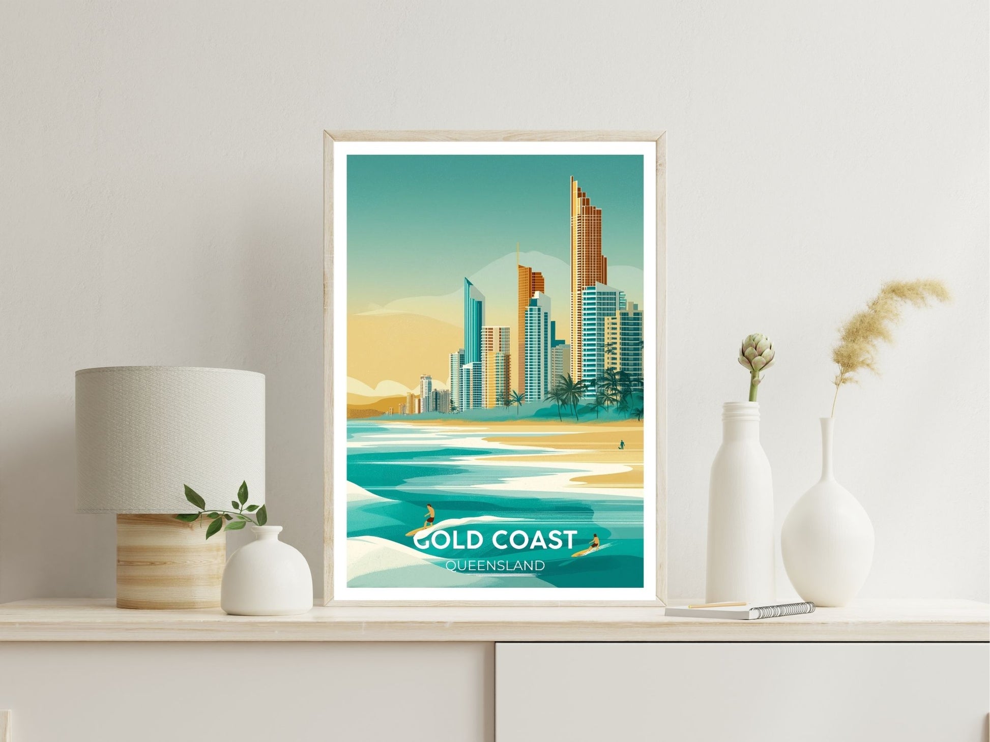 Gold Coast wall art print displayed in bedroom – Atlas Prints