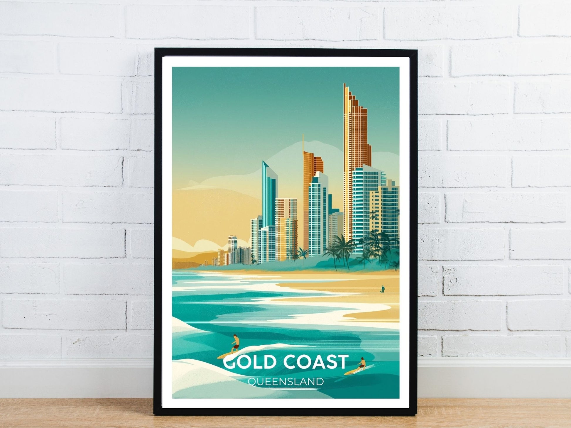 Minimal Gold Coast travel art poster – Atlas Prints